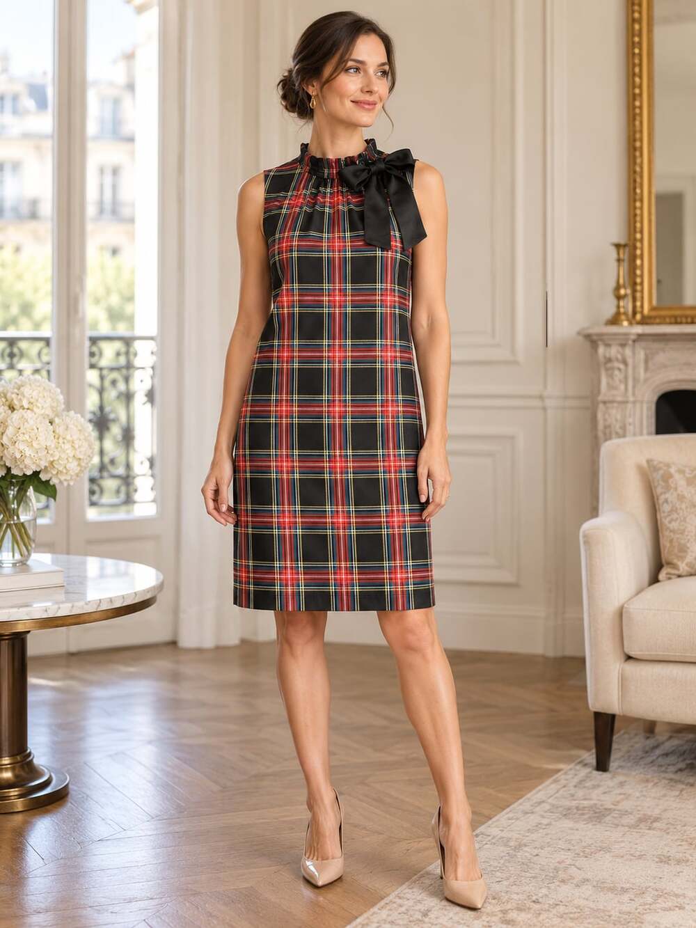 J.Crew Stewart Plaid Bow-Neck Shift Dress Size 4